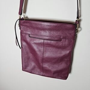 Lodis Pippa N/S Crossbody Wine Burgundy Purple Pebbled Leather Gold Trim